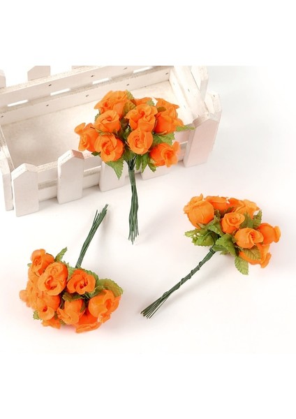 Turuncu 144 Adet 12 Adet/grup Mini Yapay Gül Çiçek Buketi Ipek Sahte Çiçekler Ev Dekor Düğün Dekorasyon Zanaat Çelenk Hediye Aksesuarları (Yurt Dışından)