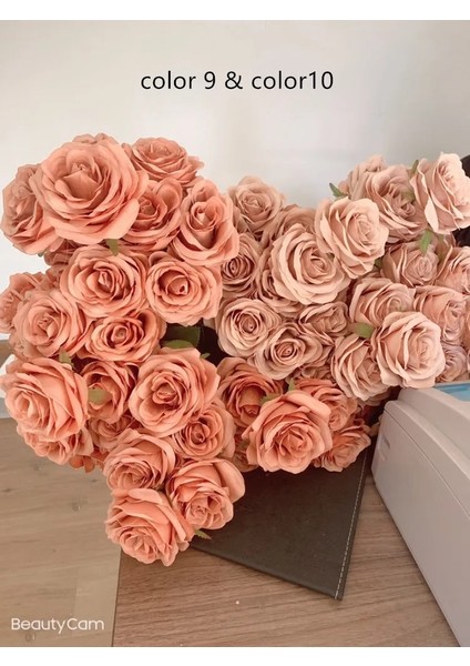 Stil 1 9 Kafa Gül Buketi Yapay Çiçek Düğün Gül Dekor Sahne Ekran Çiçek Hediye Pembe Beyaz Kamelya (Yurt Dışından) modelleri