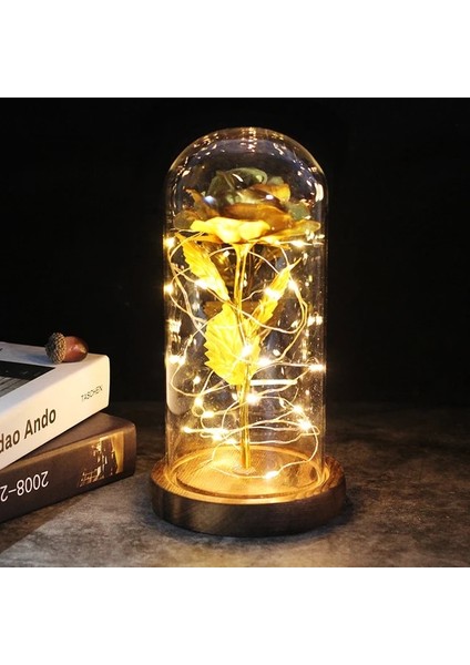 Kahverengi Taban Altın Sıcak LED Büyülü Galaxy Gül Ebedi Güzellik ve Canavar Noel Sevgililer Günü Hediyesi Için Kubbede Peri Işıkları ile Gül (Yurt Dışından)