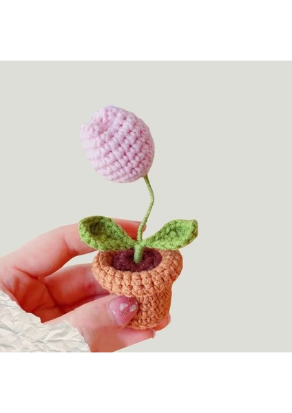 Ayçiçeği El Örgü Saksı Bitkileri El Dokuması Gül Ayçiçeği Lale Tığ Çiçek Oto Iç Aksesuarları Araba Dekorasyon Süs (Yurt Dışından) fırsatları