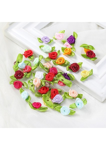 Açık Pembe 100 Adet 50/100 Adet 2 cm Mini Şerit Güller Yaprak Saten Gül Tomurcukları Kumaş Çiçekler Dıy Düğün Zanaat Malzemeleri Şerit Yay-Düğüm Süslemeleri (Yurt Dışından)