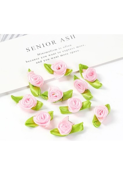 Açık Pembe 100 Adet 50/100 Adet 2 cm Mini Şerit Güller Yaprak Saten Gül Tomurcukları Kumaş Çiçekler Dıy Düğün Zanaat Malzemeleri Şerit Yay-Düğüm Süslemeleri (Yurt Dışından)