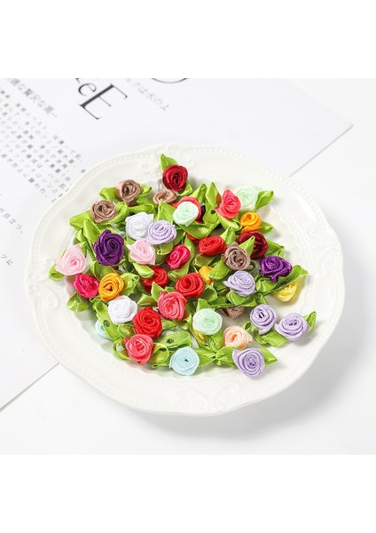 Açık Pembe 100 Adet 50/100 Adet 2 cm Mini Şerit Güller Yaprak Saten Gül Tomurcukları Kumaş Çiçekler Dıy Düğün Zanaat Malzemeleri Şerit Yay-Düğüm Süslemeleri (Yurt Dışından)