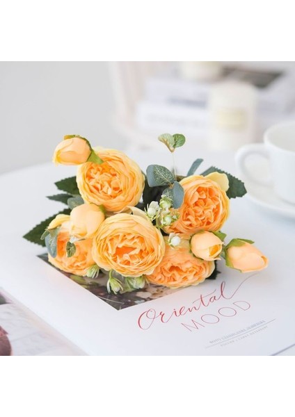 Sarı 1 Buket 9 Kafaları Yapay Şakayık Çay Gül Çiçek Kamelya Ipek Sahte Çiçek Flores Dıy Ev Bahçe Düğün Dekorasyon Için (Yurt Dışından)