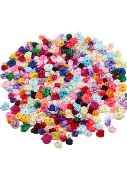 Rastgele Mix Renkler 300 Adet 15MM Mix Renk Küçük Gül Çiçek Mini El Yapımı Saten Kurdele Gül Kafası Düğün Scrapbooking Dekorasyon Giysi Aksesuarları (Yurt Dışından)