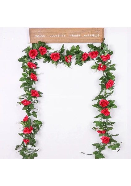 Kırmızı Ipek Yapay Gül Asma Asılı Çiçekler Duvar Dekorasyonu Için Rattan Sahte Bitkiler Çelenk Bırakır Romantik Düğün Ev Dekorasyon (Yurt Dışından)