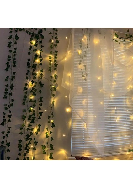 ZY628SET1WHITE 2.3 M Yapay Sarmaşık Yeşil Yaprak Sarmaşık Asma 2 M LED Dize Işıklar ile Dıy LED Yaprak Garland Düğün Parti Için Dekoratif Işık (Yurt Dışından)