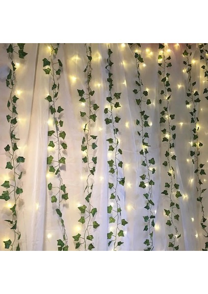 ZY628SET1WHITE 2.3 M Yapay Sarmaşık Yeşil Yaprak Sarmaşık Asma 2 M LED Dize Işıklar ile Dıy LED Yaprak Garland Düğün Parti Için Dekoratif Işık (Yurt Dışından)