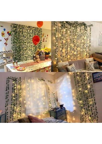 ZY628SET1WHITE 2.3 M Yapay Sarmaşık Yeşil Yaprak Sarmaşık Asma 2 M LED Dize Işıklar ile Dıy LED Yaprak Garland Düğün Parti Için Dekoratif Işık (Yurt Dışından)