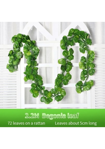 Begonia 2.2 M Plantas Artificiales Ev Dekor Yapay Sarmaşık Yaprağı Çelenk Bitkiler Asma Sahte Yeşillik Çiçekler Sarmaşık Yeşil Radiz Çelenk (Yurt Dışından)