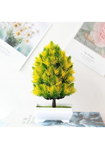 Shengdanshu Sarı Yapay Bitkiler Dıy Basit Bonsai Küçük Ağaç Sahte Bitkiler Sahte Çiçekler Saksı Süsler Banyo Ev Dekor Otel Bahçe Dekor (Yurt Dışından)