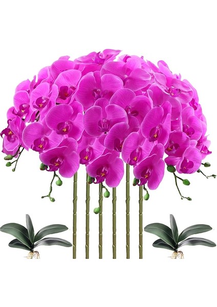 Gül 2 Yapraklar 32 Inç Yapay Phalaenopsis Çiçekler 9 Kafaları Yapay Orkide Kelebek Çiçekler Ev Dekor Için Kök Bitkiler 6 Adet (Yurt Dışından)