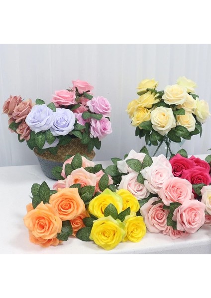 Pembe Çekirdek 34 cm Gül Ipek Yapay Çiçekler Küçük Buket 5 Kafa Sahte Çiçek Sevgililer Günü Düğün Dekorasyon Kapalı Flores Dıy Malzemeleri (Yurt Dışından) modelleri