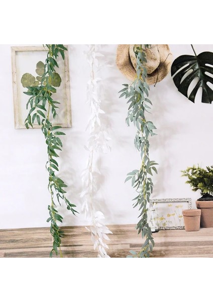 A07-100CM Düğün Söğüt Yaprakları Çelenk Yapay Yeşil Okaliptüs Yaprağı Asma Rattan Ev Dekor Için Sahte Bitki Doğum Günü Partisi Dıy Çelenk (Yurt Dışından)