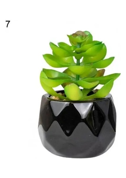 Stil 7 Siyah Seramik Saksı Mini Yapay Yeşil Succulents Bitki Bonsai Seti Sahte Çiçek Vazo Ev Balkon Dekor Masaüstü Süsleme (Yurt Dışından)