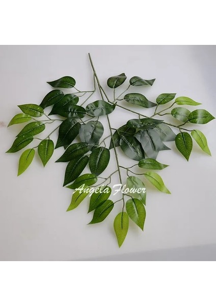 Kauçuk Plastik 12PCS Yeşil Bitkiler Yapay Banyan Yaprağı Şube Plastik Ağaç Rattan Peyzaj Aksesuarları Düğün Bahçe Ev Yılbaşı Dekoru (Yurt Dışından)