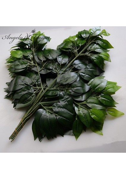 Kauçuk Plastik 12PCS Yeşil Bitkiler Yapay Banyan Yaprağı Şube Plastik Ağaç Rattan Peyzaj Aksesuarları Düğün Bahçe Ev Yılbaşı Dekoru (Yurt Dışından)