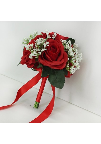 Kırmızı Yapay Güller Babysbreath Çiçek Buketi Ipek Gypsophila Sahte Çiçekler Düğün Dıy Ev Masa Vazo Dekorasyon Sahte Flores (Yurt Dışından)