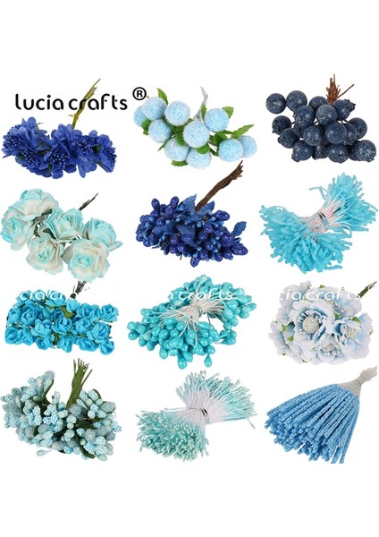 Stil 15 Mavi 6/10/12/50/70/90 Adet Mix Mavi Çiçek Kiraz Ercik Meyveleri Paketi Dıy Noel Düğün Pastası Hediye Kutusu Çelenkler Dekor C0302 (Yurt Dışından) fiyatları