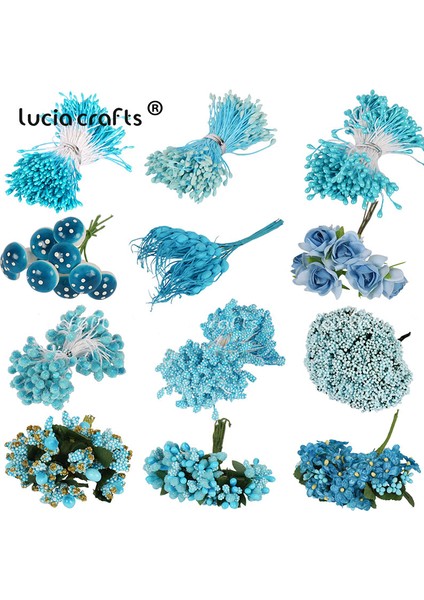 Stil 15 Mavi 6/10/12/50/70/90 Adet Mix Mavi Çiçek Kiraz Ercik Meyveleri Paketi Dıy Noel Düğün Pastası Hediye Kutusu Çelenkler Dekor C0302 (Yurt Dışından) modelleri