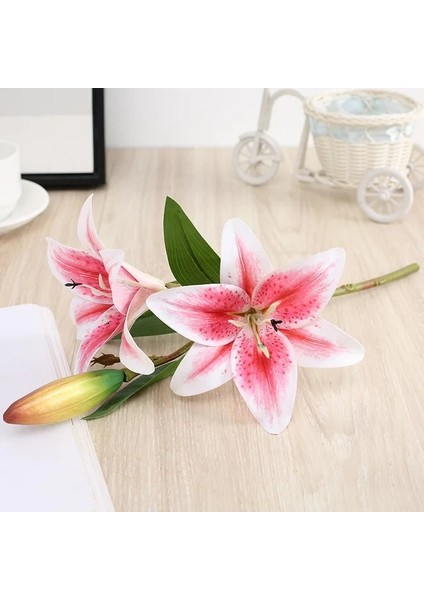 Pembe (2 Kafa) Yapay Ipek Çiçekler Sahte Zambak Buketi 41 cm Uzunluğunda Dıy Yaratıcı Buket Arkadaşlar Için Hediye Olarak Öğretmek ve Taze Oturma Odası Dekoru (Yurt Dışından)