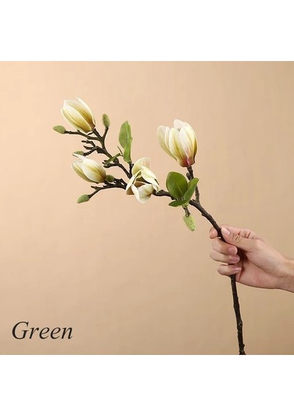 Yeşil Yeni Yapay Manolya Çiçek Şube Ev Oturma Odası Dekorasyon Için Sahte Ipek Bitki Düğün Parti Simülasyon Çiçek Buketi (Yurt Dışından)