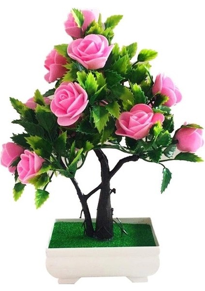 Pembe Yapay Çiçek Bitki Gül Saksı Bonsai Ofis Bahçe Masaüstü Süs Dekor Ev Dekor Için Saksıda Yapay Çiçekler (Yurt Dışından)