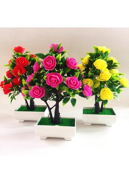 Pembe Yapay Çiçek Bitki Gül Saksı Bonsai Ofis Bahçe Masaüstü Süs Dekor Ev Dekor Için Saksıda Yapay Çiçekler (Yurt Dışından)