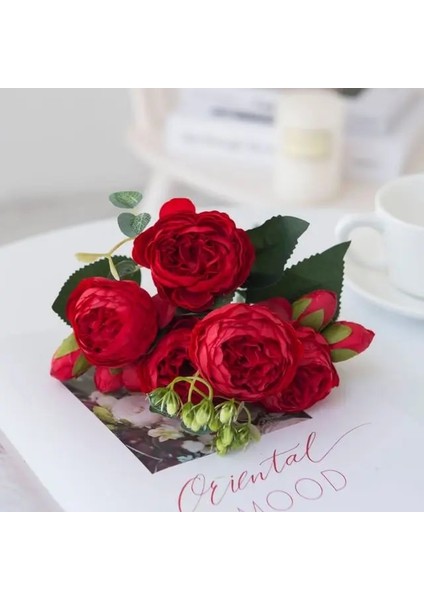 Kırmızı 1 Buket 9 Kafaları Yapay Şakayık Çay Gül Çiçek Kamelya Ipek Sahte Çiçek Flores Dıy Ev Bahçe Düğün Dekorasyon Için (Yurt Dışından)