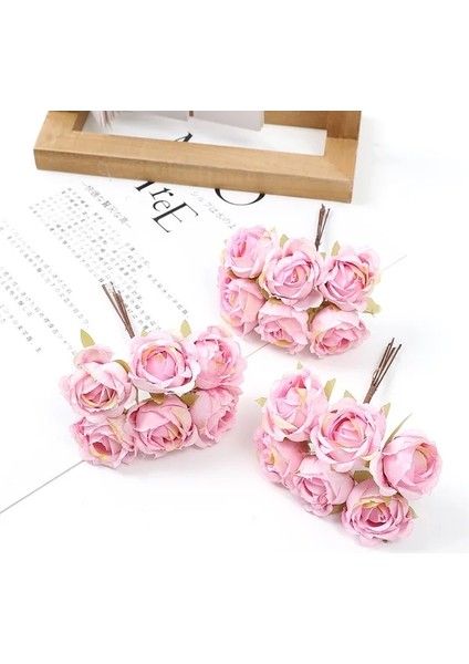 Açık Pembe 1 6 Adet 4 cm Mini Yapay Çiçek Ipek Gül Buketi Çiçek Düzenleme Dıy Çiçek Taç Ev Dekor Duvar Çelenk Düğün Dekorasyon (Yurt Dışından)