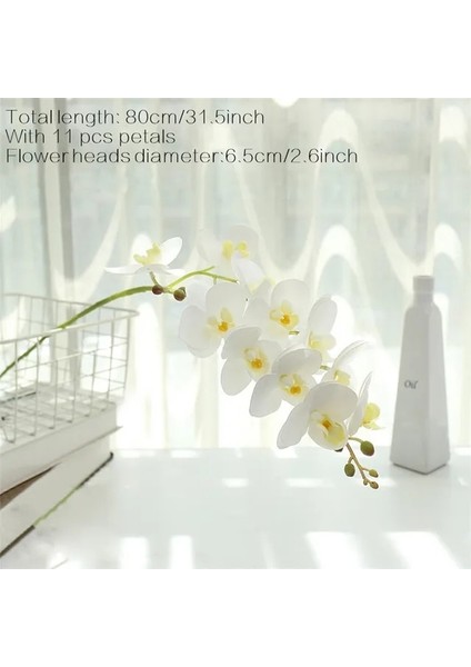 Beyaz Orkide 80 cm Büyük 3D 11/7 Kafaları Pvc Yapay Çiçek Orkide Phalaenopsis Saksı Bitkileri Peyzaj Düğün Çiçek Aranjmanı Ev Dekor (Yurt Dışından)