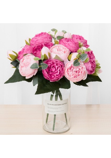 Fuşya Pembe 1 Buket 9 Kafaları Yapay Şakayık Çay Gül Çiçek Kamelya Ipek Sahte Çiçek Flores Dıy Ev Bahçe Düğün Dekorasyon Için (Yurt Dışından)