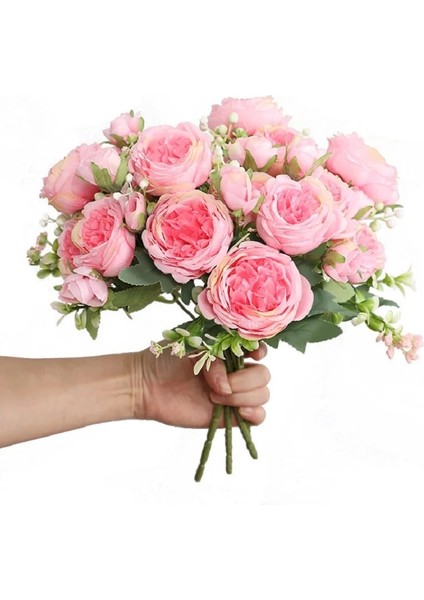 Fuşya Pembe 1 Buket 9 Kafaları Yapay Şakayık Çay Gül Çiçek Kamelya Ipek Sahte Çiçek Flores Dıy Ev Bahçe Düğün Dekorasyon Için (Yurt Dışından)