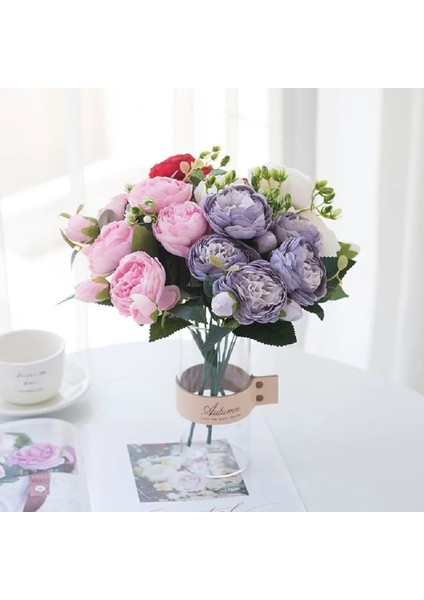 Fuşya Pembe 1 Buket 9 Kafaları Yapay Şakayık Çay Gül Çiçek Kamelya Ipek Sahte Çiçek Flores Dıy Ev Bahçe Düğün Dekorasyon Için (Yurt Dışından)