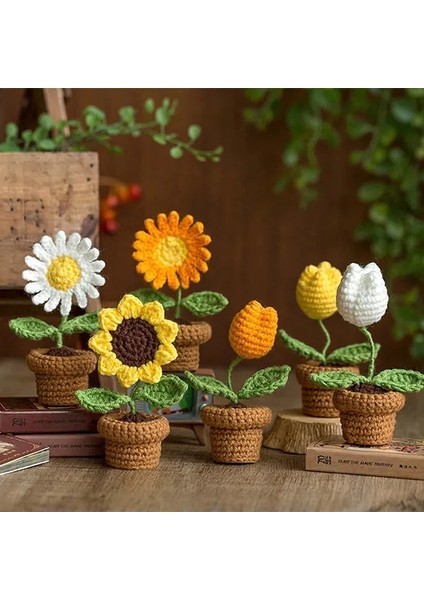 S10 Tığ Işi Çiçek Tığ Işi Çiçek Tuilp Papatya Yapay Çiçekler El-Örme Çiçek Ev Yapımı Tığ Örme Çiçek Araba Ev Masaüstü Dekorasyonu (Yurt Dışından) modelleri