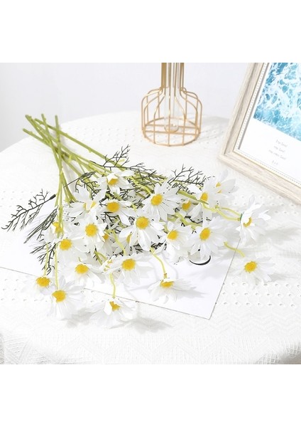 Beyaz 3 Adet 5 Kafa 50 cm Papatya Yapay Çiçekler Plastik Sahte Buketler Ev Dekor Bahçe Düğün Dekorasyon Vazo Aksesuarları Için Düzenleme (Yurt Dışından)