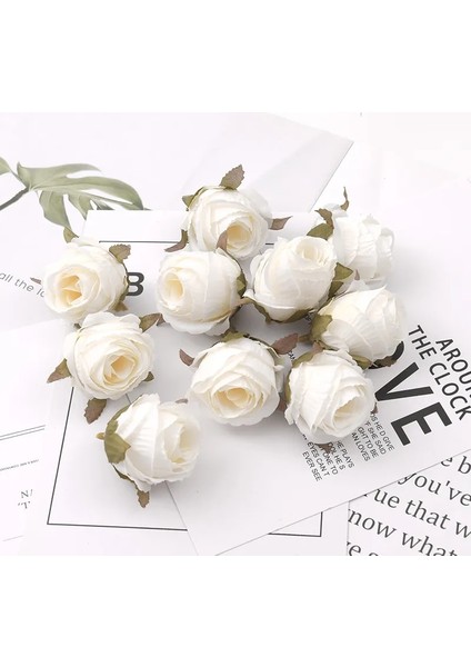 Açık Pembe 50 Adet 50 Adet 4 cm Beyaz Gül Tomurcuk Yapay Ipek Çiçek Başları Düğün Dekorasyon Dıy Çelenk Scrapbooking Craft Sahte Çiçekler (Yurt Dışından)