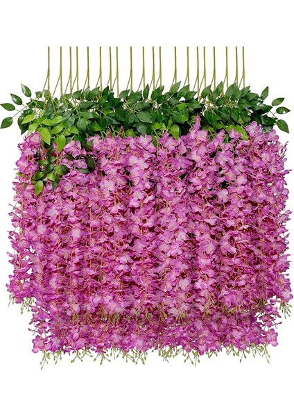 Mor Kırmızı 12 Adet Yapay Wisteria Çiçekler Ratta Ekstra Uzun Kalın Asma Asılı Garland Ipek Wisteria Çelenk Ev Partisi Düğün Dekor Için (Yurt Dışından)