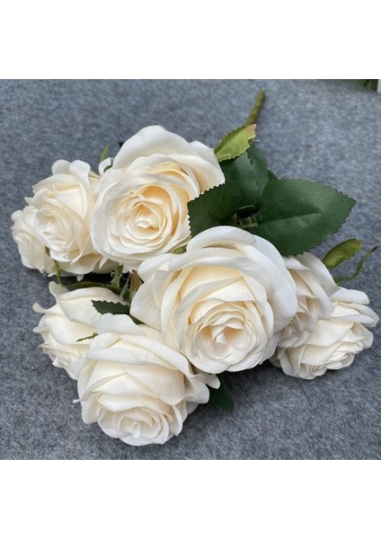 Bej Gül 9 Kafaları 1 Demet Kamelya Gül Yapay Çiçek Holding Buketleri Parti Düğün Sahne Ekran Odası Ev Dekor Sahte Çiçek Hediyeler (Yurt Dışından)