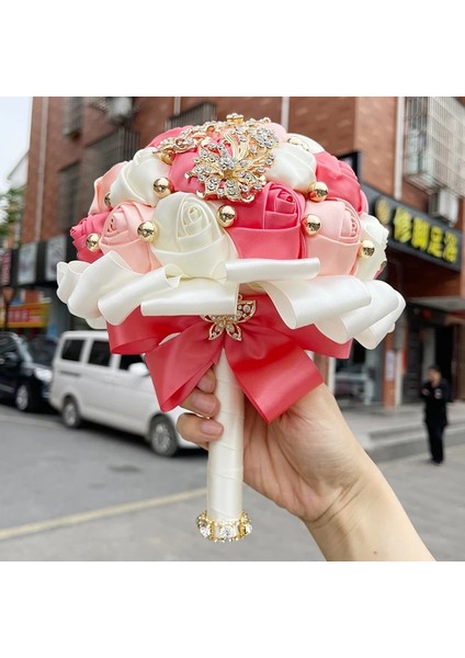 Kabuk Pembe Fildişi Çapı 15CM Sıcak Satış Gelin ve Nedime Buketleri Nefis Rhinestones Ipek Güller ve Inciler El Yapımı Kızkardeşler Düğün Buketleri (Yurt Dışından) indirimleri