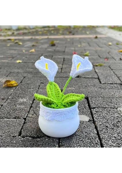 Calla Zambak Tığ Ayçiçeği Saksı Bitki, Sahte Çiçek Bonsai, Gül, Kaktüs, Antoryum, Calla, Yonca, Lale, Papatya, Ev Masası Dekoru Için Dokuma Hediye (Yurt Dışından)