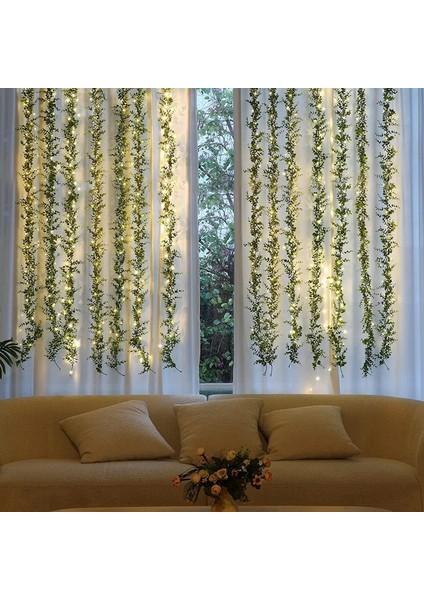 Karanlıkta Parlayan Duvar Asılı Yapay Bitki Asma Süslemeleri Ev Bahçe Dekor Için LED 180 cm Sahte Okaliptüs Ivy Garland (Yurt Dışından) fiyatları