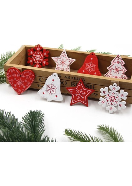 12 Adet Beyaz Ağaç Bir 12 Adet/grup Dıy Beyaz ve Kırmızı Yılbaşı Ağacı/kalp/yıldız Ahşap Kolye Süsler Ev Için Noel Ağacı Süsleri Çocuklar Hediyeler Süslemeleri (Yurt Dışından)