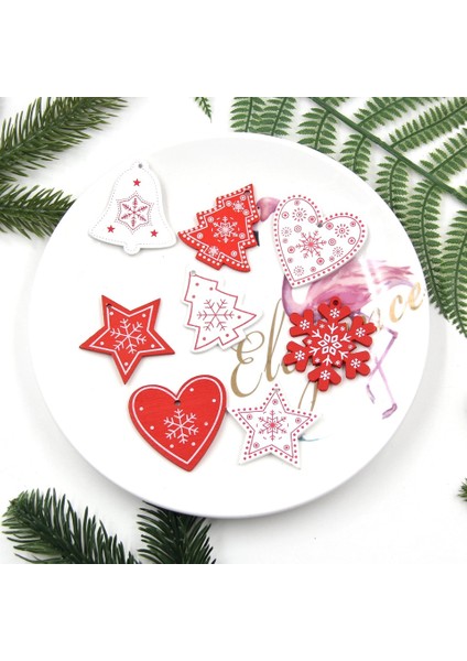 12 Adet Beyaz Ağaç Bir 12 Adet/grup Dıy Beyaz ve Kırmızı Yılbaşı Ağacı/kalp/yıldız Ahşap Kolye Süsler Ev Için Noel Ağacı Süsleri Çocuklar Hediyeler Süslemeleri (Yurt Dışından)