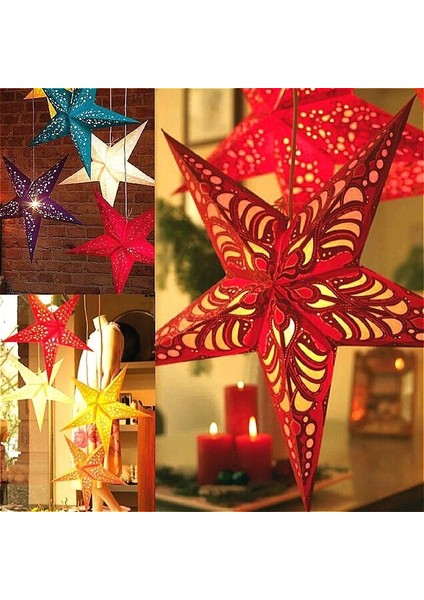Rosered 30 cm Noel Yıldızı Dekorasyon Üç Boyutlu Lazer Beş Köşeli Kağıt Beş Yıldızlı Kolye (Yurt Dışından)