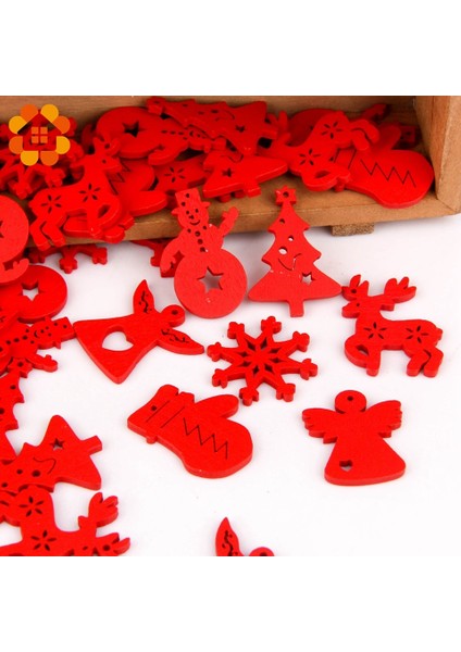 B-Kırmızı 50 Adet/grup Çok Renkli Noel Serisi Ahşap Yonga Kolye Yılbaşı Ağacı Süslemeleri Yıldız Kalp Kar Tanesi Noel Süsler Dekor (Yurt Dışından)