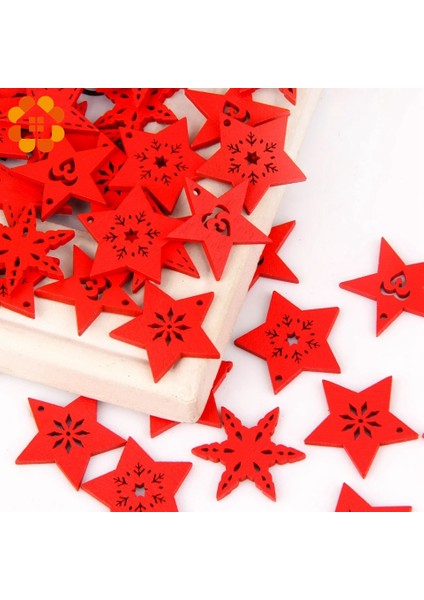 B-Kırmızı 50 Adet/grup Çok Renkli Noel Serisi Ahşap Yonga Kolye Yılbaşı Ağacı Süslemeleri Yıldız Kalp Kar Tanesi Noel Süsler Dekor (Yurt Dışından)
