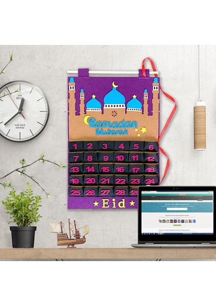 Koyu Haki 2023 Eid Mubarak Dıy Keçe Ramazan Takvimi Çocuklar Için Cep ile Hediyeler Geri Sayım Takvimi Müslüman Balram Parti Dekor Malzemeleri (Yurt Dışından)