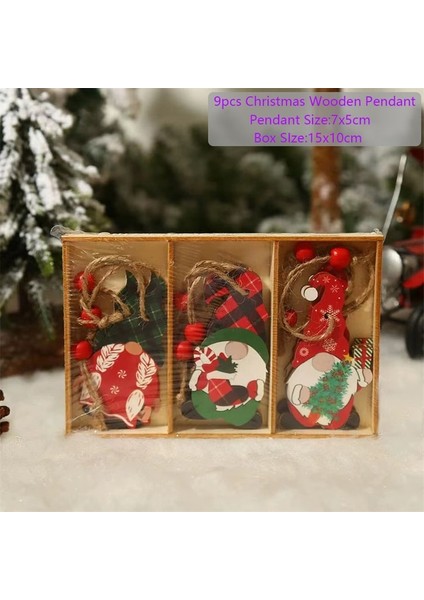 441-A Style-9pcs 2023 Yeni Yıl Süsleme Noel Kutulu Ahşap Kolye Yılbaşı Ağacı Dekor Navidad Garland Noel Noel Dekorasyon Ev Için (Yurt Dışından)