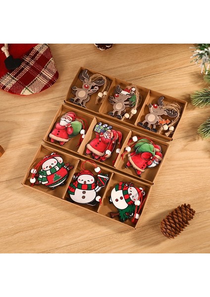 441-A Style-9pcs 2023 Yeni Yıl Süsleme Noel Kutulu Ahşap Kolye Yılbaşı Ağacı Dekor Navidad Garland Noel Noel Dekorasyon Ev Için (Yurt Dışından)